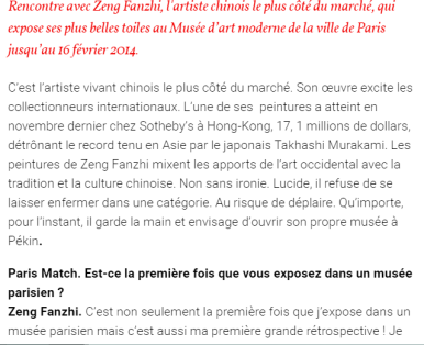 Capture d'écran de l'article "Zeng Fanzhi au sommet" de Paris Match, URL :http://www.hellocoton.fr/to/J9cA#http://www.parismatch.com/Culture/Art/Zeng-Fanzhi-au-sommet-542514
